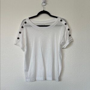 LOFT White Short Sleeve Button-Shoulder Tee